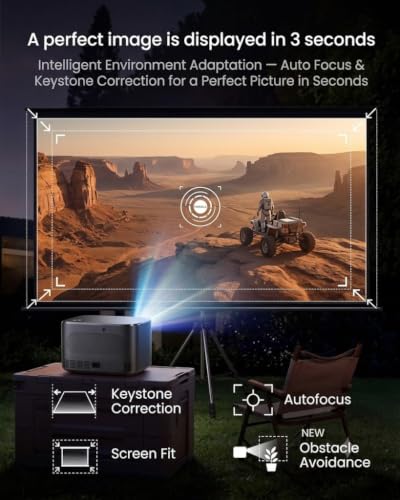 [Compatible With Netflix & 4K Support] Smart Projector With Wifi And Bluetooth,3D Doiby Audio, Auto Focus & Keystone,Native Projector Hd 1080P Max 330" Display,2500 Ansi Home Outdoor Projector