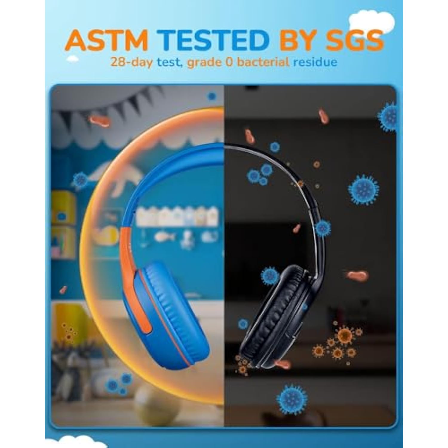 Kids Wired Headphones with Mic, Volume-Limiting, Foldable & Safe for Learning