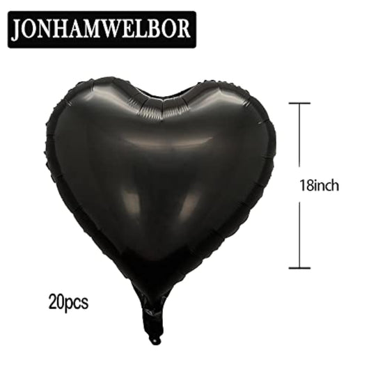20Pcs 18 Inch Black Foil Mylar Heart Shape Balloons Decorations Valent