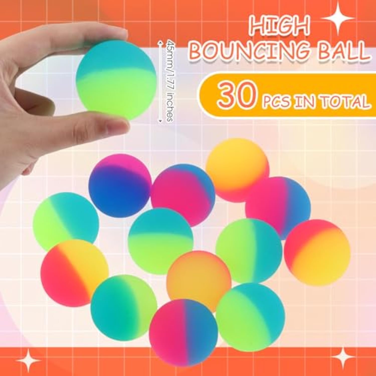 30 Pcs Bouncy Balls For Kids, 45 Mm/1.77 Inch Colorful Large Rubber Balls Bulk For Birthday Party Favors Classroom Carnival Prizes Goodie Gift