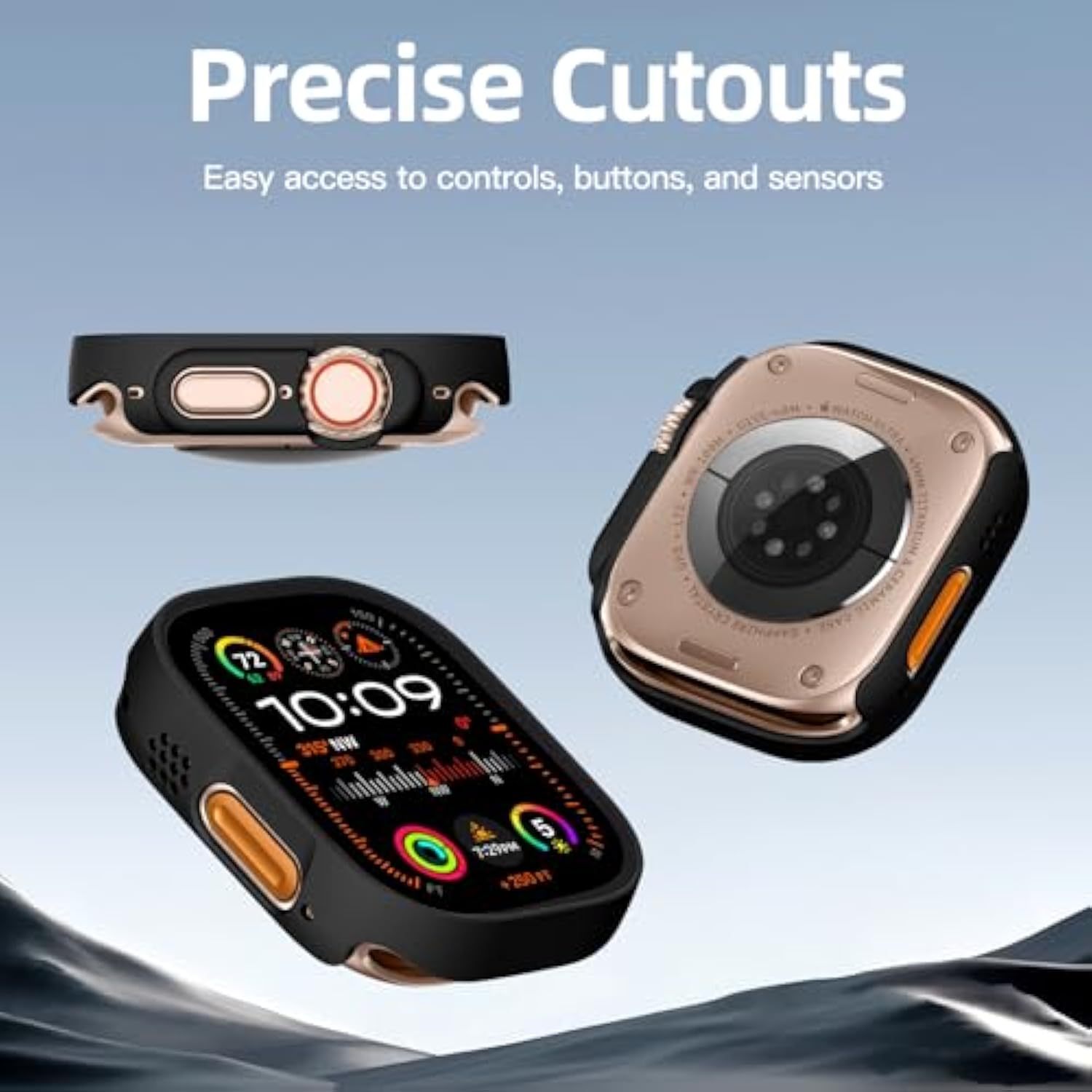 [3 Pack] Tempered Glass Case For Apple Watch Ultra 3/Ultra 2 Screen Protector 49Mm, Hard Pc Face Cover Overall Protection Anti-Scratch Bumper Cases For Iwatch 49Mm Accessories,Black/Black/Black