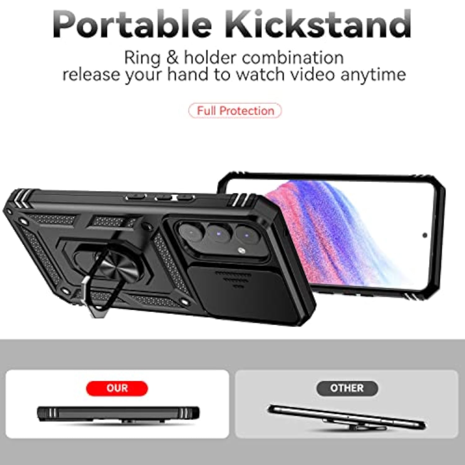 Military Grade Protective Case for Samsung Galaxy A54 5G with Screen Protectors and Camera Cover, 16ft Drop Tested, Black