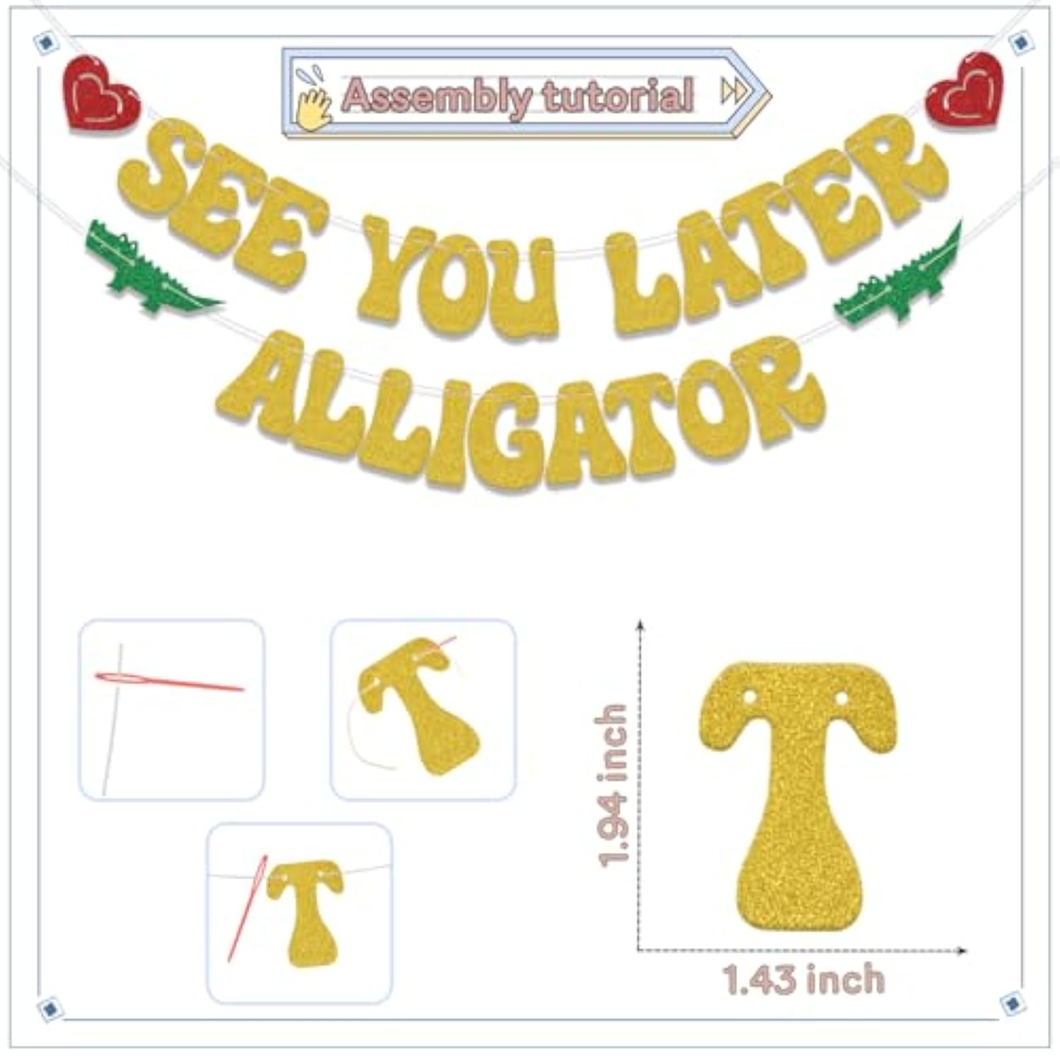 See You Later Alligator Banner Funny Gold Glitter Retirement Farewell Decor