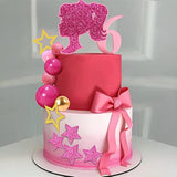 36pcs Hot Pink Cake Toppers — Pink & Gold Balls with Shiny Stars for Parties