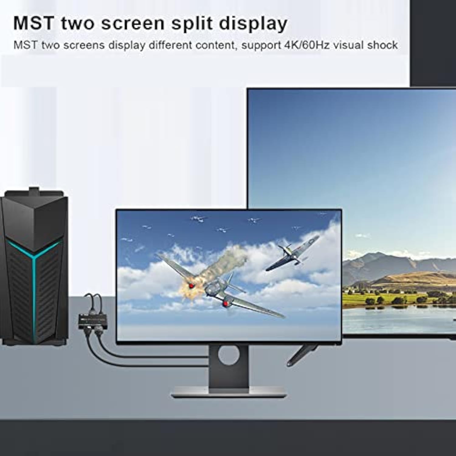 Displayport 1.4 Mst Hub Splitter With Hdmi & Displayport Out, 2-Port Dp Multi-