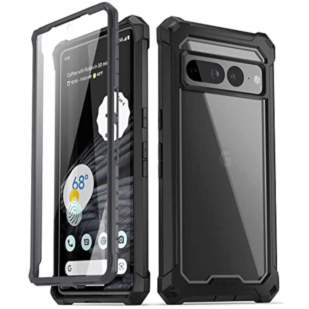 Guardian Case Compatible With Pixel 7 Pro 5G, Built-In Screen Protector Work With Fingerprint Id, Full Body Hybrid Shockproof Protective Rugged Clear Bumper Cover Case, Black/Clear