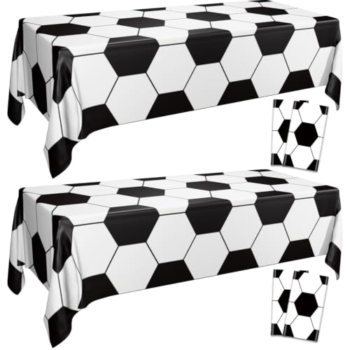 Soccer Table Cloth, 4 Pack Rectangle Soccer Pattern Party Table Covers for Children's Sports Birthday Party Decorations Picnic, 51 x 86 inch