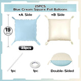 Baby Blue White Square Foil Balloons Wall, 25Pcs Dusty Blue And Pastel Cream Square Balloons Backdrop, Double Sided Tunnel Arch Background For Boho Baby Shower Boys Men Birthdays Wedding Bridal