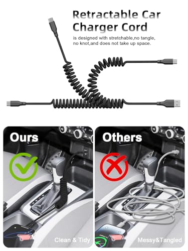 Car Carplay Cable 2Pack 3ft Coiled USB A to USB C Fast Charge Cord for iPhone 17/16/15/Plus/Pro Max/MacBook Pro, Auto Coiled Retractable iPhone Car