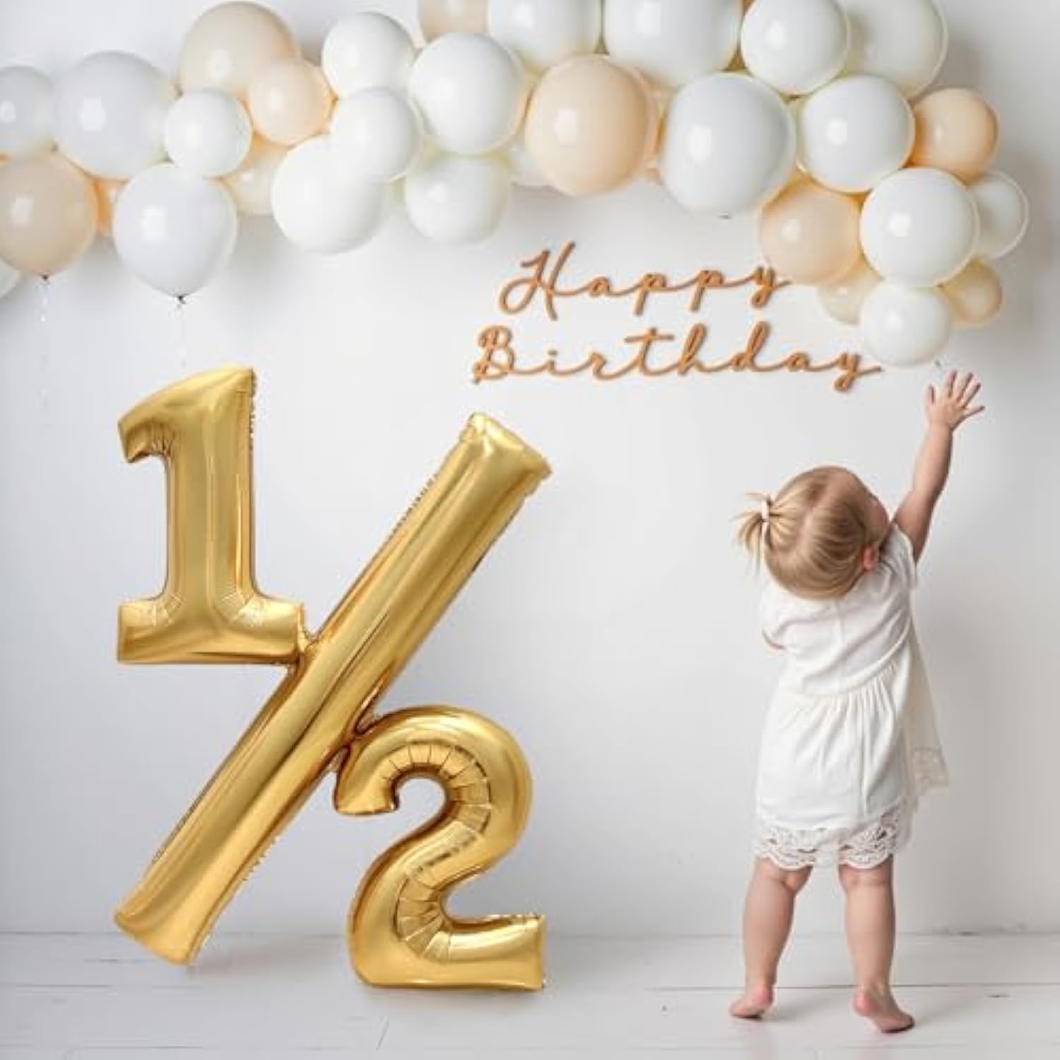 32" gold 1/2 birthday foil balloon for baby half-birthday décor and milestone photoshoots