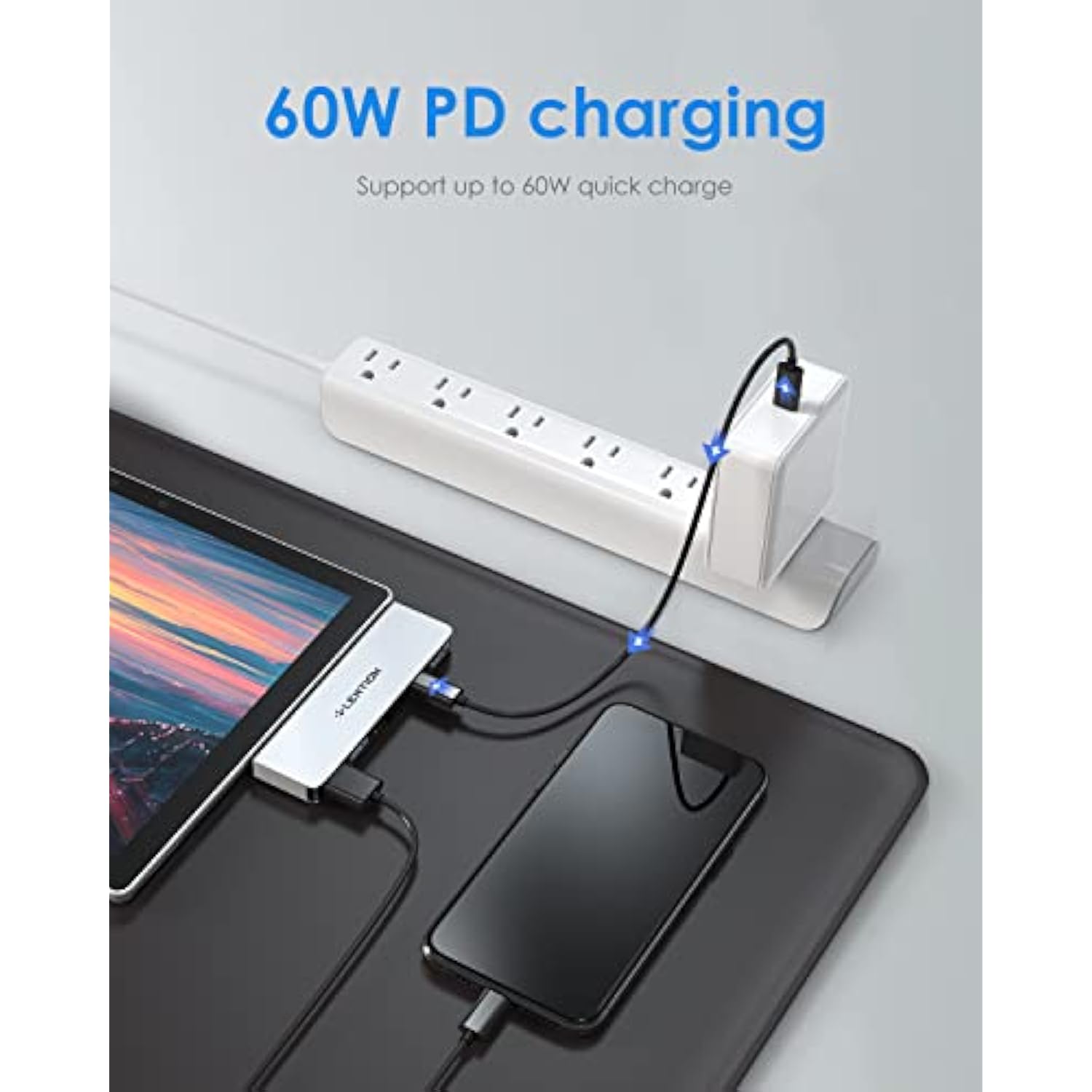 LENTION 5-in-1 USB C Hub for Surface Pro 7 Only, with 4K/60Hz HDMI, Gigabit Et