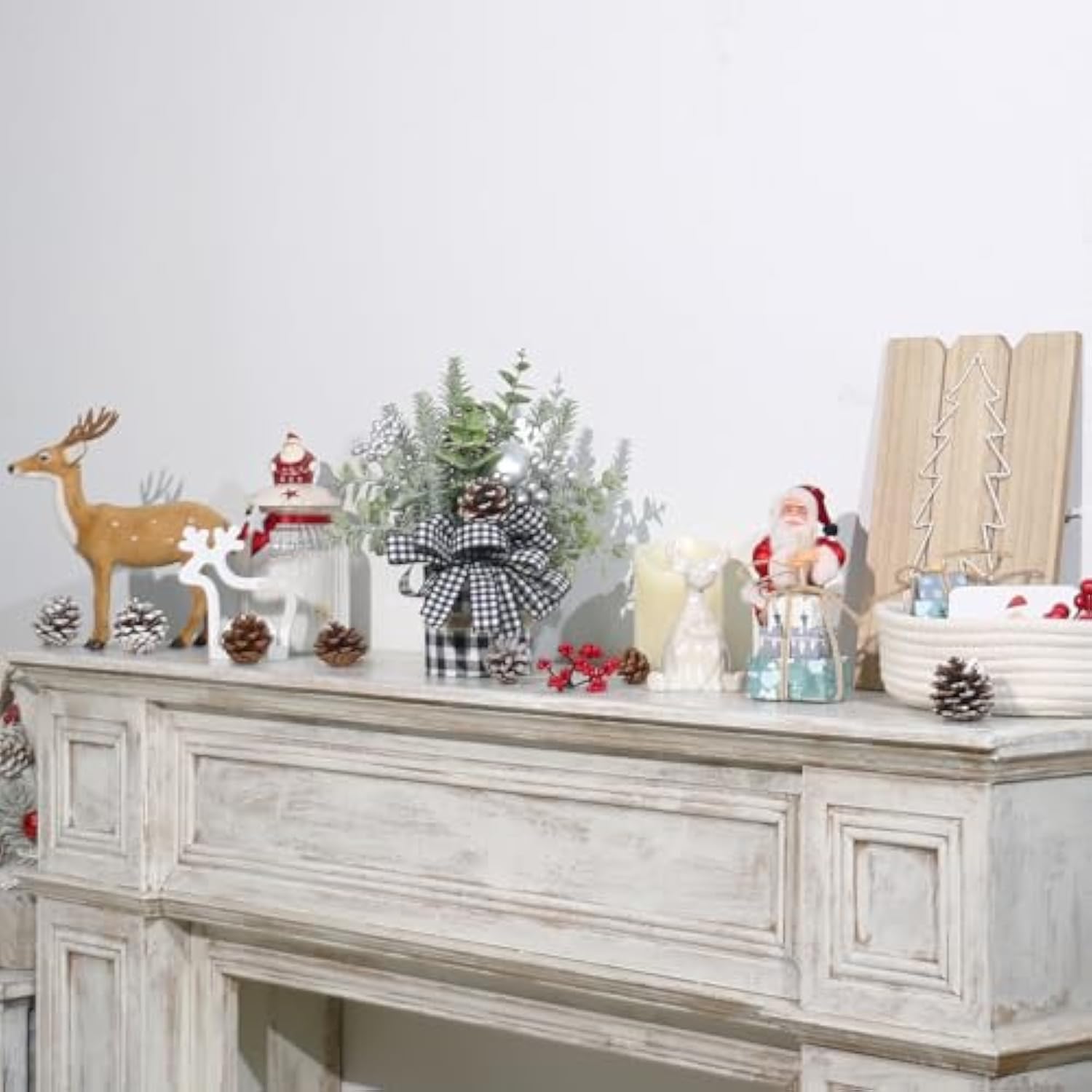Small Buffalo Check Plaid Christmas Tree, Artificial Mini Tabletop Christmas Tree Decorations, For Winter Home Hliday Party Xmas Decor - Black/White.