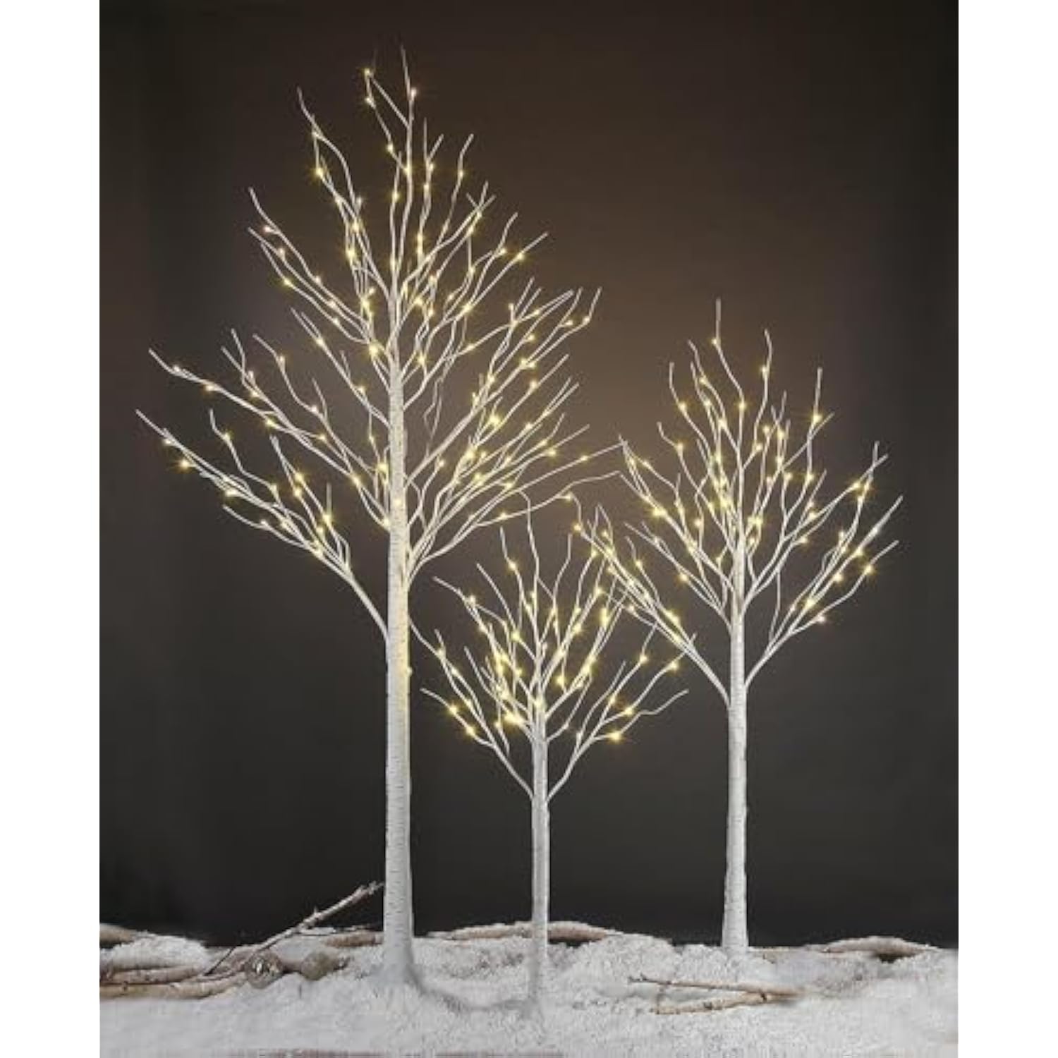 Led Birch Tree Light Set - 4Ft, 6Ft, 8Ft Trees With Warm White Lights - Indoor Outdoor Christmas Wedding Party Decorations (3-Pack)