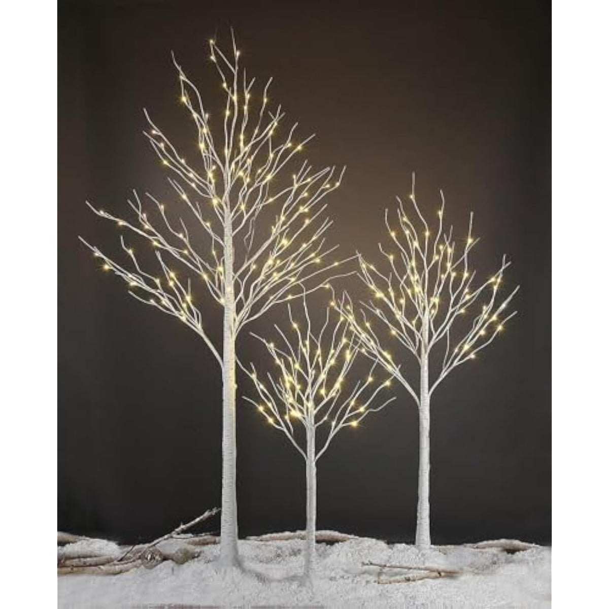 Led Birch Tree Light Set - 4Ft, 6Ft, 8Ft Trees With Warm White Lights - Indoor Outdoor Christmas Wedding Party Decorations (3-Pack)
