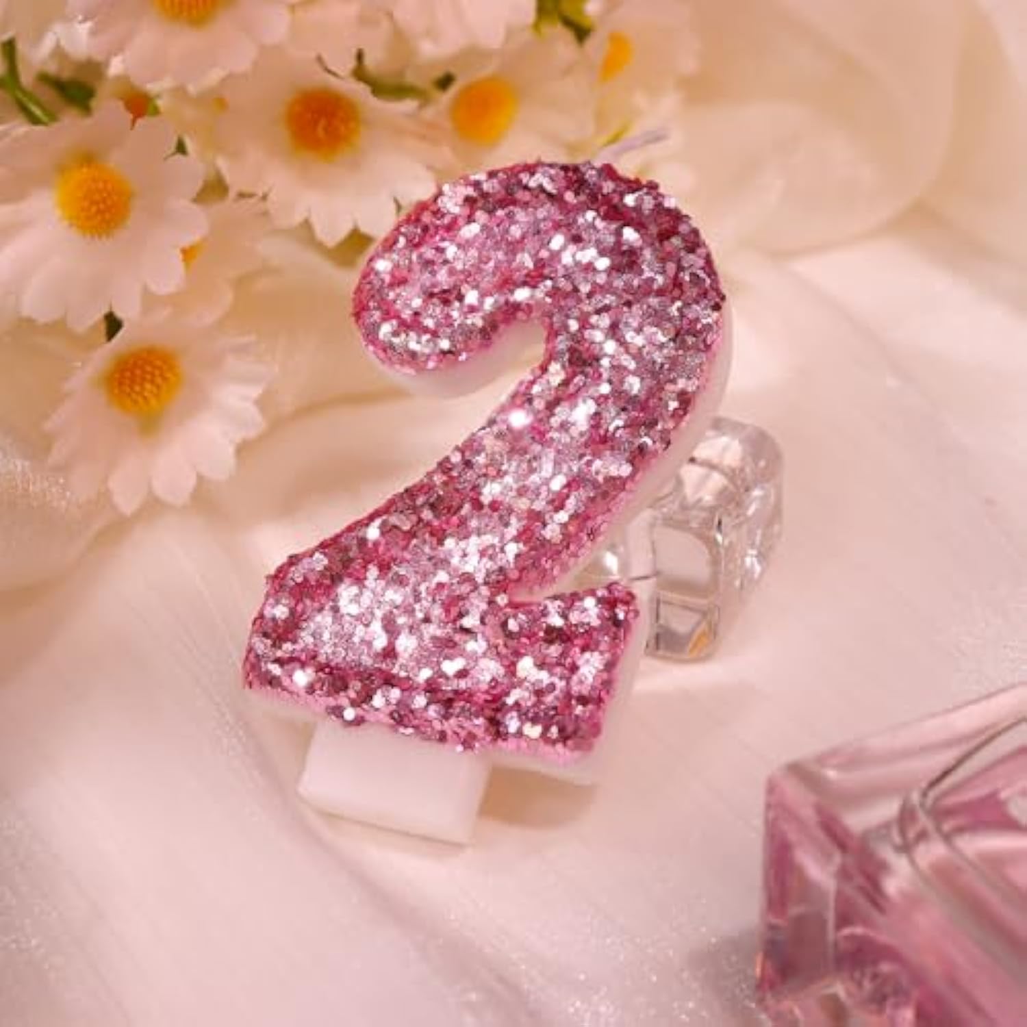 Pink Number 2 Candle Birthday Girl, Glitter Number 2 Candle Cake Topper With Sequins, Princess 2Nd Birthday Party Decorations For Wedding, Party Supplies