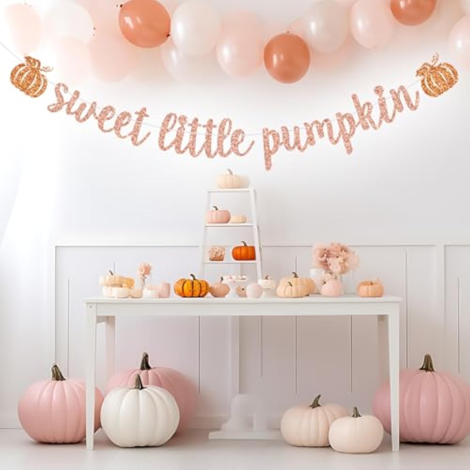 Sweet Little Pumpkin Banner, Autumn Baby Girl Birthday Party Banner, Halloween Thanksgiving Baby Shower Decoration, A Little Pumpkin Is On The Way Decor Rose Gold Glitter