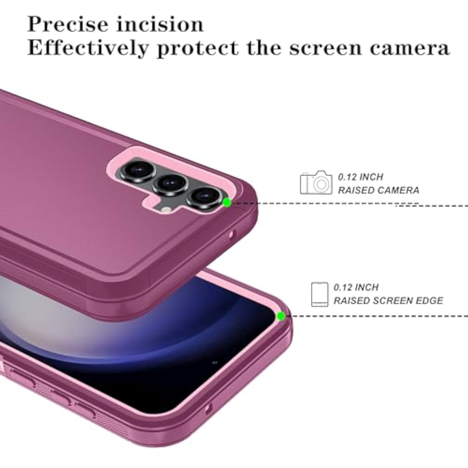 Samsung Galaxy S25 FE 6.7'' Phone Case with 3-Layer Heavy Duty Shockproof and Dropproof Cover, Wine Red and Pink Color Options, Includes HD Screen Protector