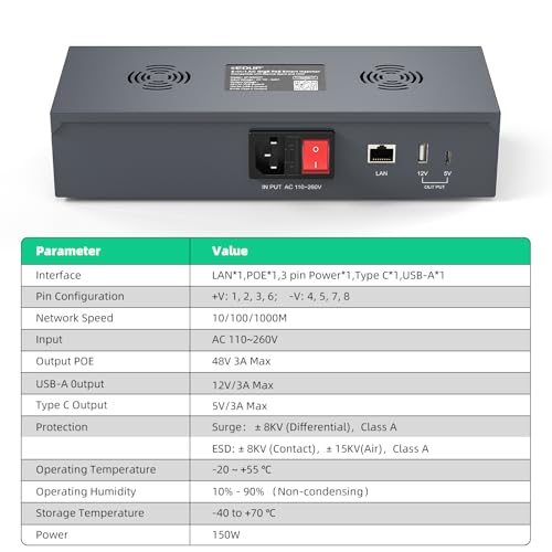 Starlink Mini Poe Splitter Adapter Kit180W Gige Passive & Esd Protection, Stalink Mini Dc Power Kit With Usb C Power Outputs And Dc Step-Up Converter, Ac 110-260V To Dc 48V/3A For Star Link Mini Dish