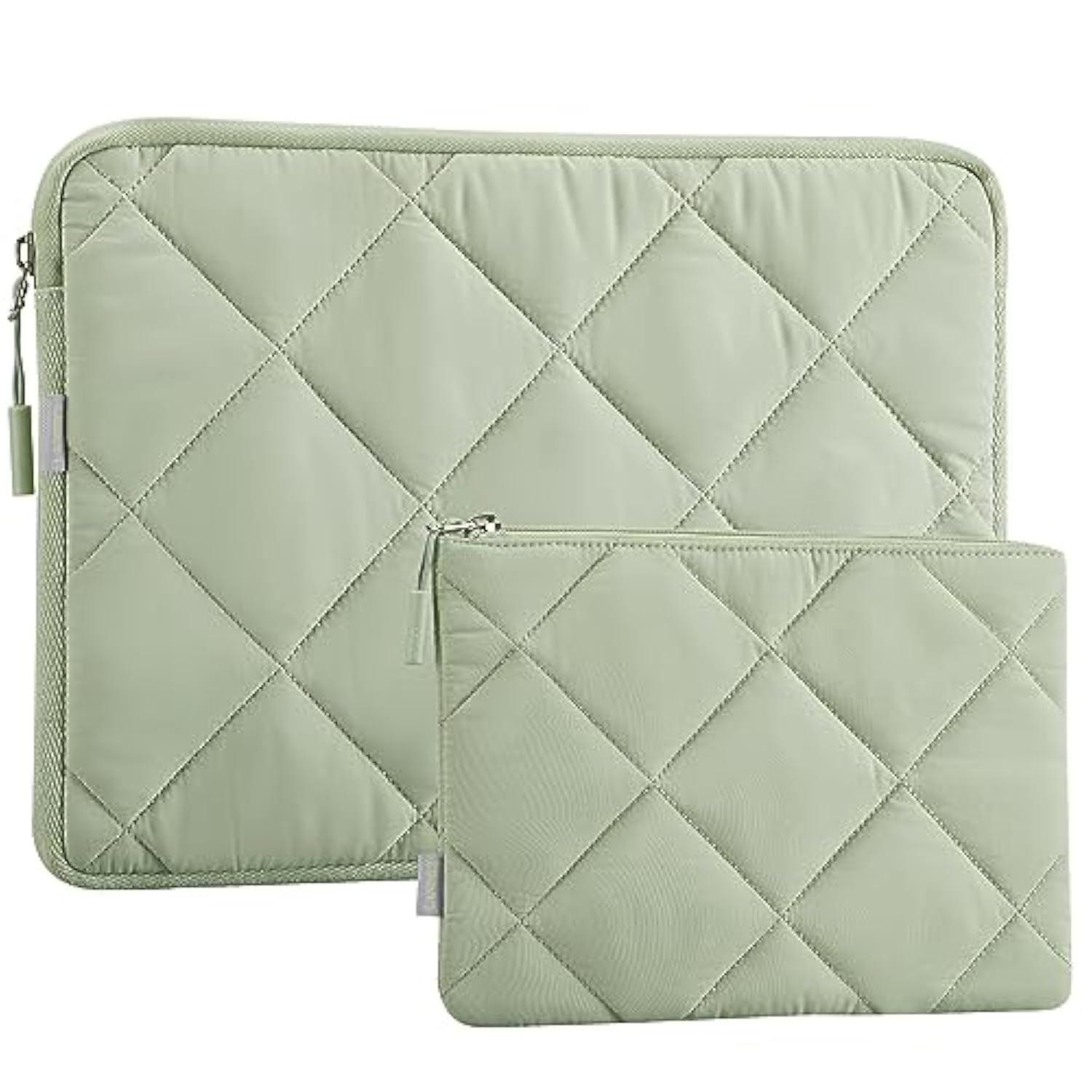 Puffy Laptop Sleeve For 13-13.6 Inch Macbook Air M3/A3113, M2/A2681 M1/A2337, Macbook Pro M2 M1/A2338, Ipad Pro 12.9, Laptop Carrying Case With Accessories Pouch, Green