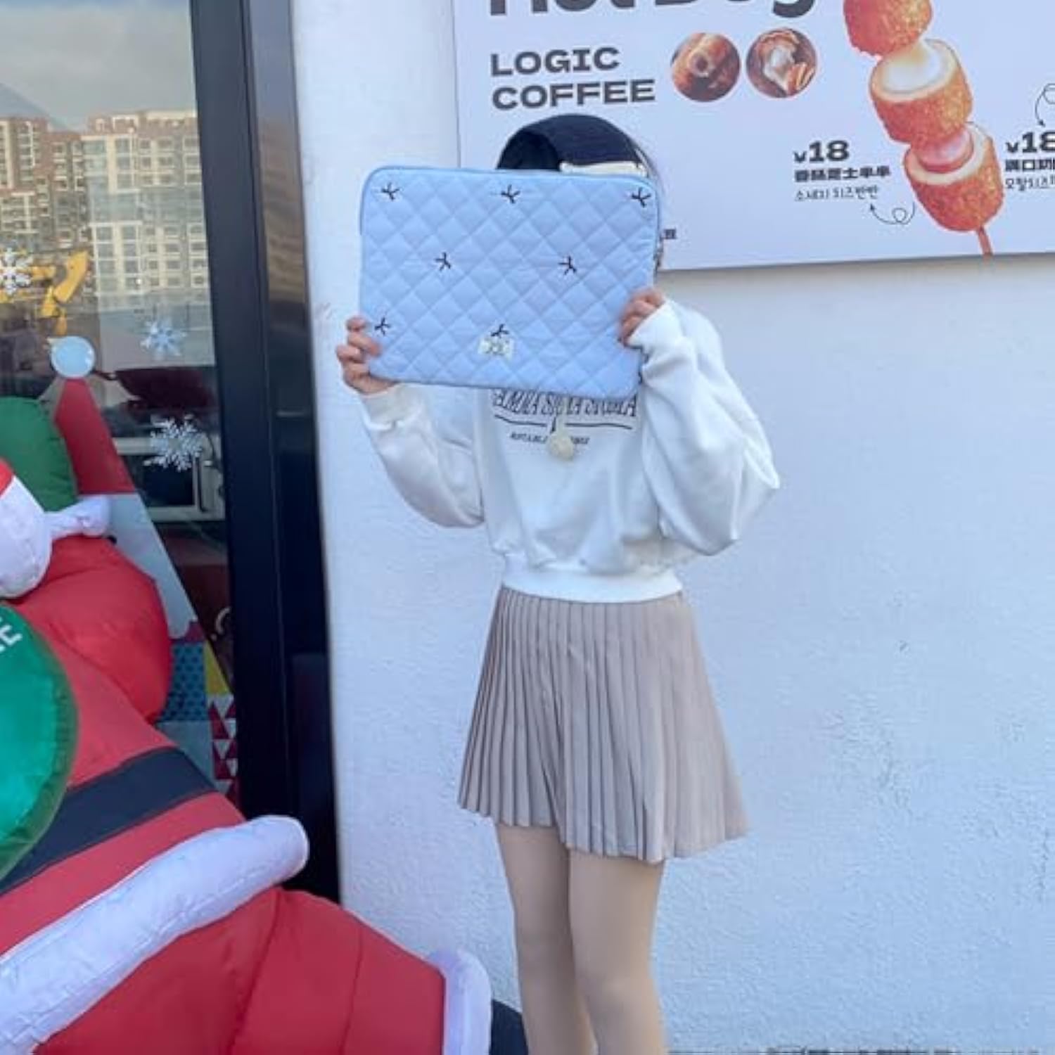 Puffy Laptop Sleeve Case Cute Quilted Computer Bag, 13 Inch Bow Embroidery Printed Laptop Carrying Cases, Coquette Aesthetics Protective Cover, Compatible With 11" 13" 15" Notebook