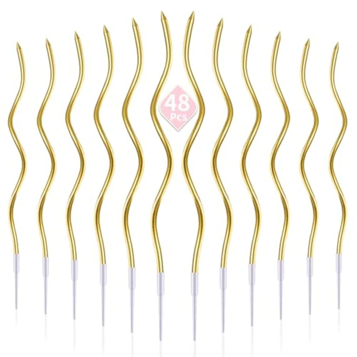 48-Count Gold Spiral Long Thin Metallic Birthday Candles, Cake Candles, Birthday Parties, Wedding Decorations, Party Candles