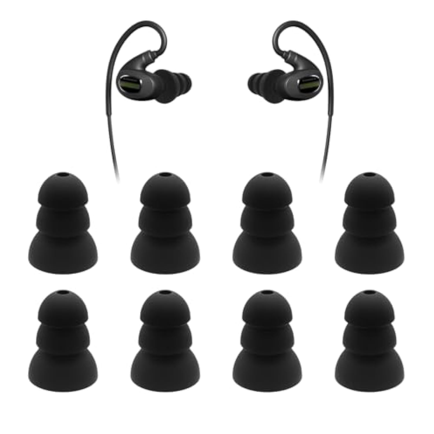 Triple Flange Eartips For Isotunes Pro, Sport Advance Bt, Pro Aware, Wired Earbuds. Soft Silicone Replacement Tips. 4 Pairs, Black