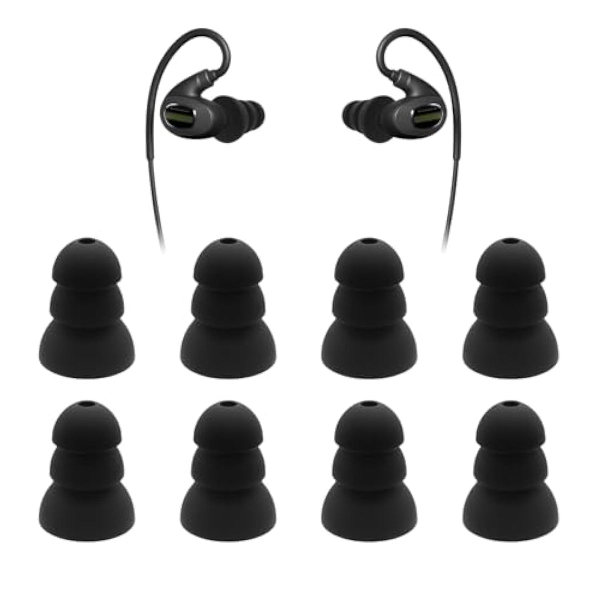 Triple Flange Eartips For Isotunes Pro, Sport Advance Bt, Pro Aware, Wired Earbuds. Soft Silicone Replacement Tips. 4 Pairs, Black