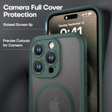 ImpactStrong Magnetic Guard Designed for iPhone 15 Pro Max Case with Camera Protection and Military Grade Drop Tested Compatibility with MagSafe Slim Translucent Matte Phone Case 6.7 Dark Green