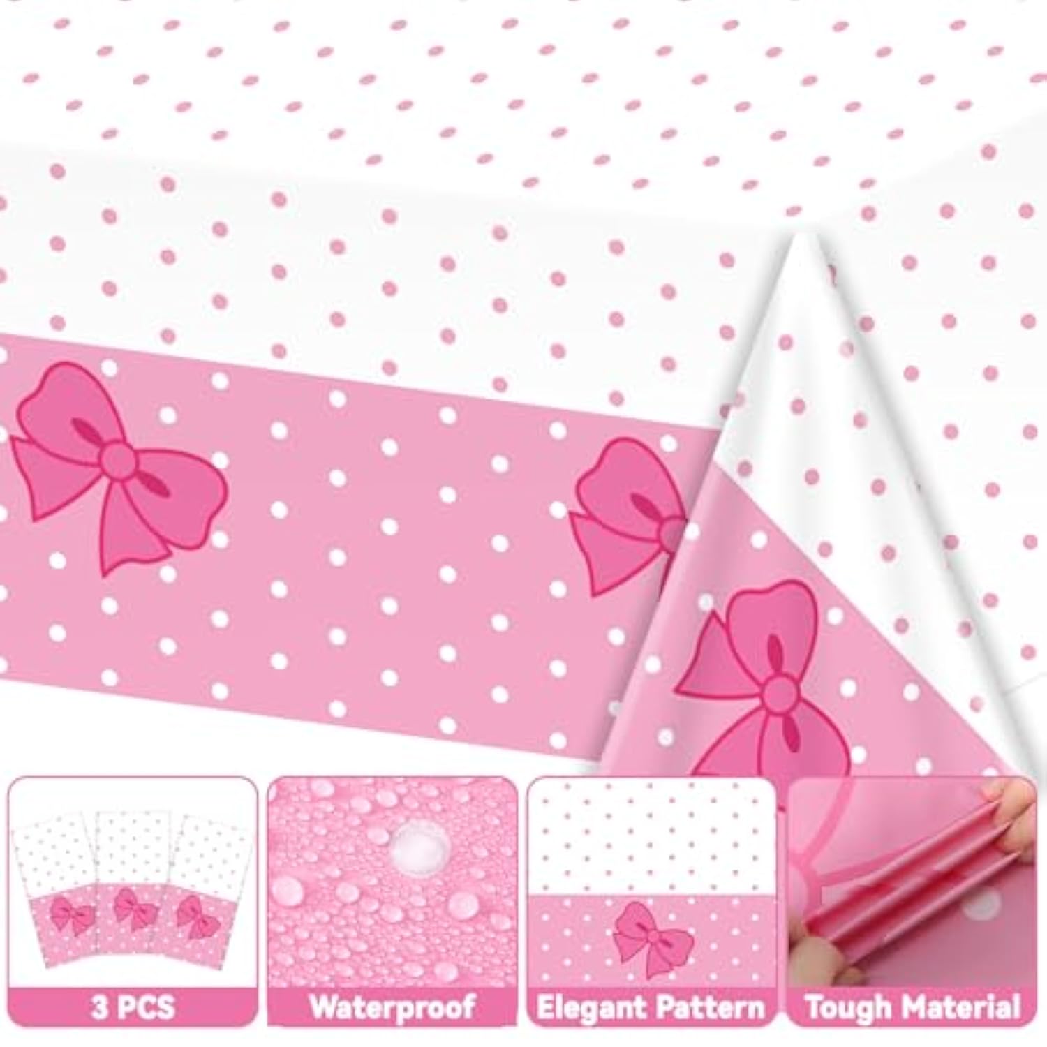 3 Pcs Pink Cat Tablecloths Cute Cat Party Decorations Cute Cartoon Theme Birthday Table Covers Pink Bow Wall Backdrop Plastic Disposable Rectangle For Baby Shower Birthday Party Supplies 54 X 108 Inch