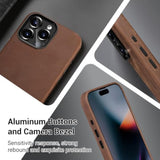Compatible With Iphone 15 Pro Max Leather Case Magsafe-Top Grain Vintage Crazy Horse Leather-Metal Buttons Camera Bezel-Slim Fit-Precision Crafted Premium Phone Cover (6.7-Inch)-Retro Brown