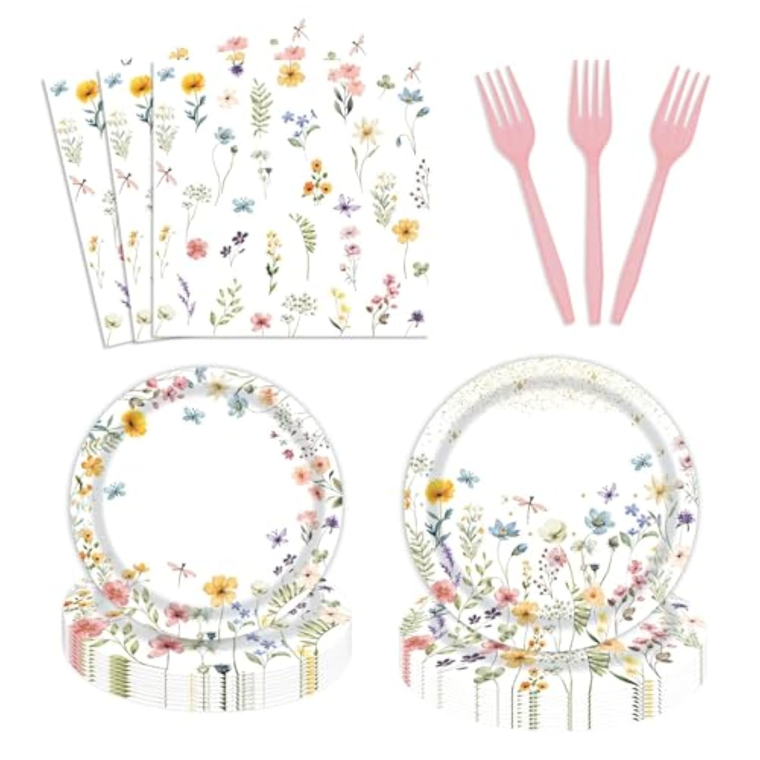 96 Pcs Wildflower Party Supplies Paper Plates And Napkins Disposable Spring Floral Baby Shower Birthday Tableware Decorations For Spring Summer Picnic Wedding Tea Party, Serve 24 Guests