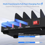 4-Port Charging Station For Multiple Devices, Usb Charger Stations Multi-Device Organizer Charging Dock, Compatible With Cell Phones, Ipads, Kindle Tablets, And Other Electronics (Black)