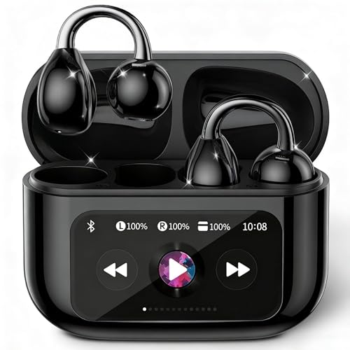 M100 Clip On Earbuds with Touchscreen Case , Wireless Open Ear Headphones for Glasses Small Ears,Bluetooth 6.0 , 50h Battery Life?Lightweight 4.1g,