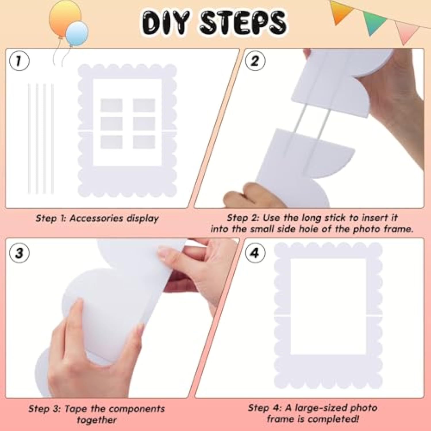32x24 Inch Large White Scalloped DIY Photo Booth Frame for Parties