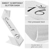 Birthday Crown And Sweet 16 Sash Glitter Kit For Girls - Silver Metal Costume Circlet, Gold Shiny Cloth Sash With Pearl Pin - 16Th Birthday Party Supplies And Favors