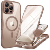 For Iphone 16 Pro Max Case For Women Girls, [Compatible With Magsafe][Built-In Glass Screen Protector And Camera Protection] Cute Wave Clear Full Body Phone Case For Iphone 16 Pro Max 6.9",Brown