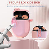 Lock Case For Google Pixel Buds A-Series (2021) / Pixel Buds 2 Clear Case (2020) With Cleaner Kit, Soft Tpu Transparent Protective Cover With Carabiner, Pink