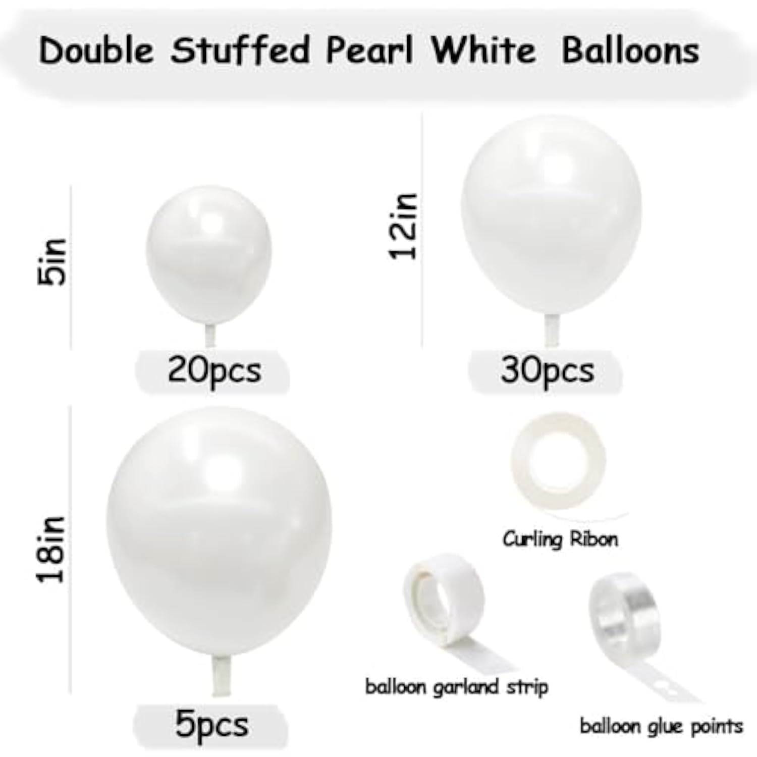Pearl White Balloons Double Stuffed Pastel White Balloon Garland Different Sizes 18/12/5In Cream Balloon Arch Kit For Wedding Birthday Bridal Baby Shower Party Decorations