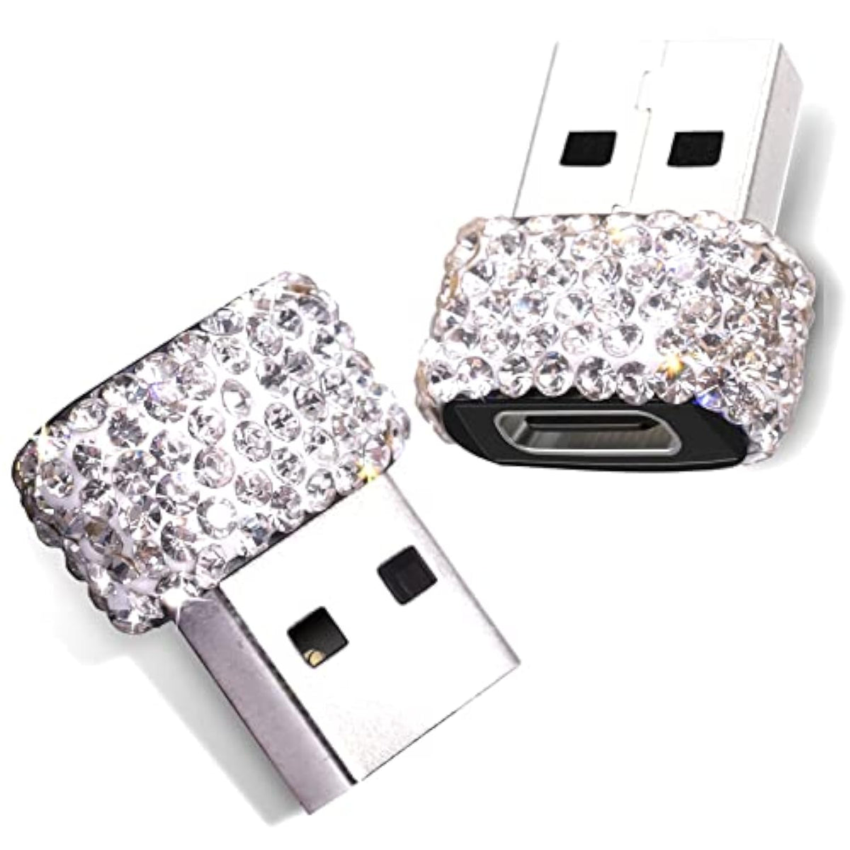 Usb C Male To Usb Female Adapter 2 Pack Bling Rhinestone Diamond Decoration Usb A To Type C Converter, Usb A To Usb C Charger Cable Adapter For Iphone,Airpods Ipad Pro Samsung Galaxy Google Etc