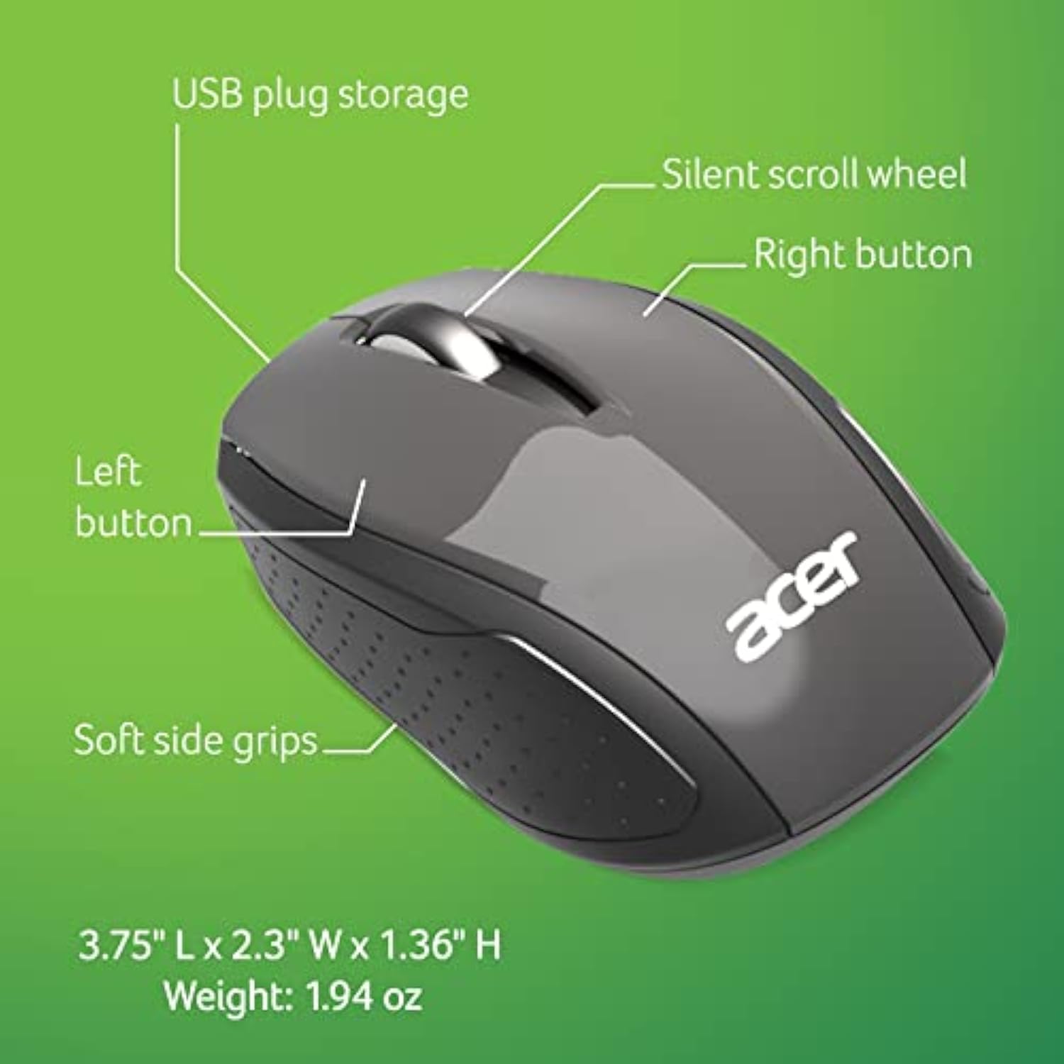 Rf Wireless Mouse (Gray/Black), Works With Chromebook, With Usb Plug And Play For Right/Left Handed Users (For Chromebooks, Windows Pc & Mac)