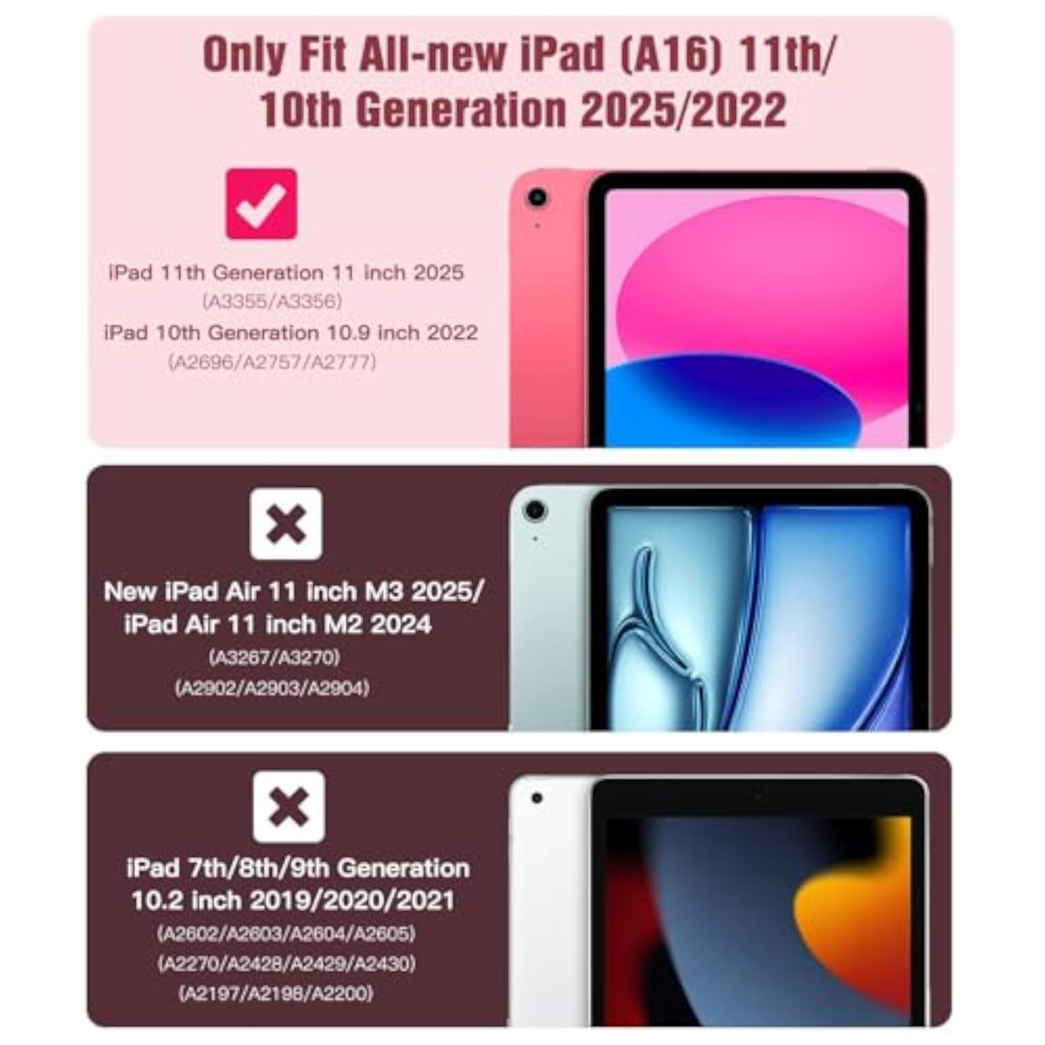 Case For (A16) 11Th Generation 11 Inch 2025, 10Th Generation Case 2022 With Screen Protector, Heavy Duty Shockproof Rugged Protective Cover, Watermelon Pink