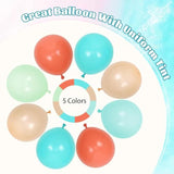 151Pcs Tropical Balloon Arch Kit, Coral Red Teal Pastel Green Blue Pearl Gold Balloons For Tropical Hawaiian Luau Baby Shower Birthday Party Decorations