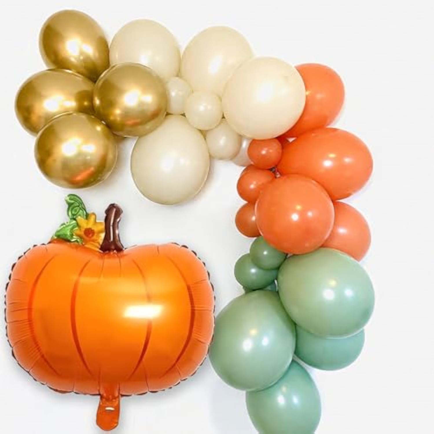 Fall Balloon Garland Arch Kit Burnt Orange Pumpkin Green White Gold for Baby Shower