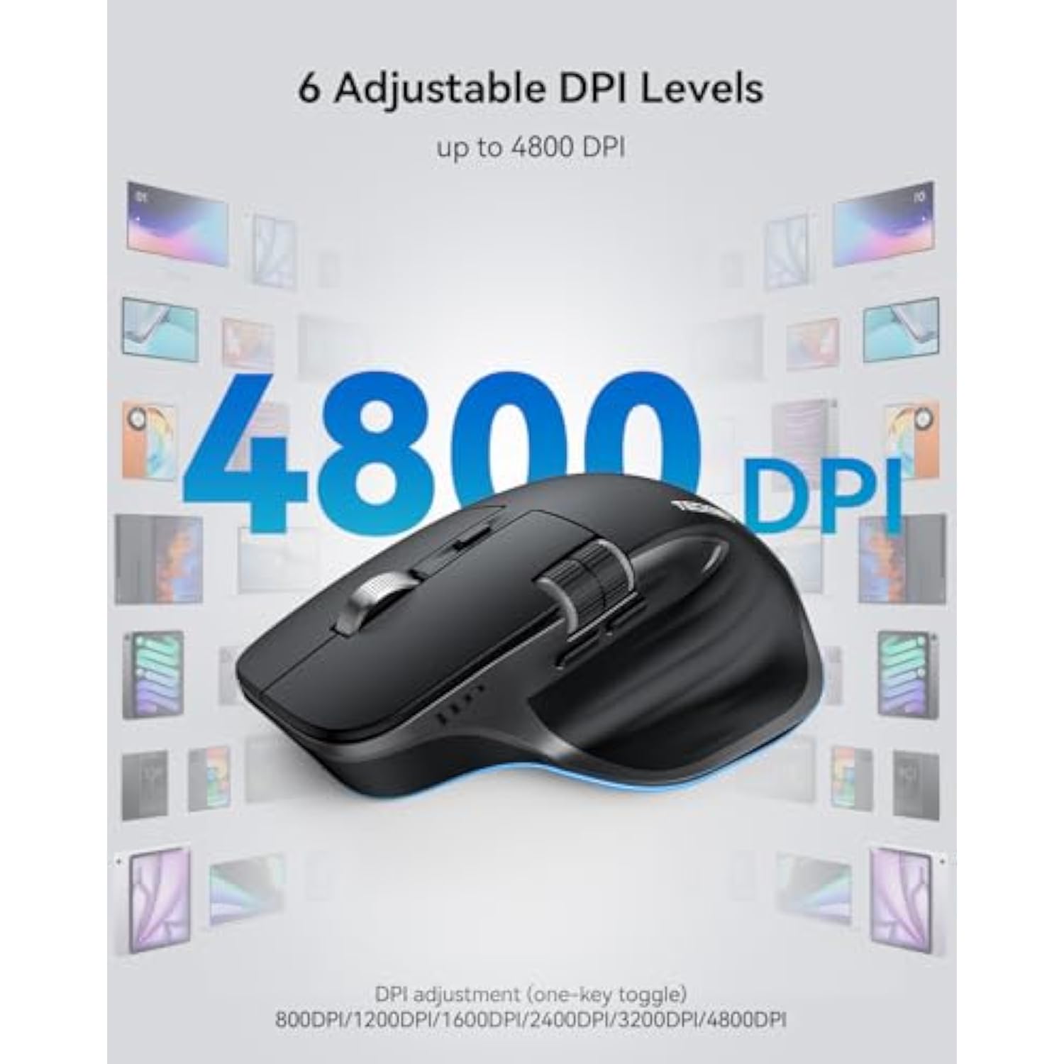 TECKNET Wireless Mouse, Bluetooth Mouse (BT5.0/5.0 & 2.4G) Rechargeable 4800 DPI Ergonomic Optical Mouse with 6 Adjustable, Quiet Clicks, USB A Receiver, 7 Buttons, Wide Compatibility - Black