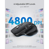 TECKNET Wireless Mouse, Bluetooth Mouse (BT5.0/5.0 & 2.4G) Rechargeable 4800 DPI Ergonomic Optical Mouse with 6 Adjustable, Quiet Clicks, USB A Receiver, 7 Buttons, Wide Compatibility - Black