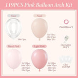 119pcs Pink and White Balloon Arch Kit for Baby Shower, Bridal Shower, Party