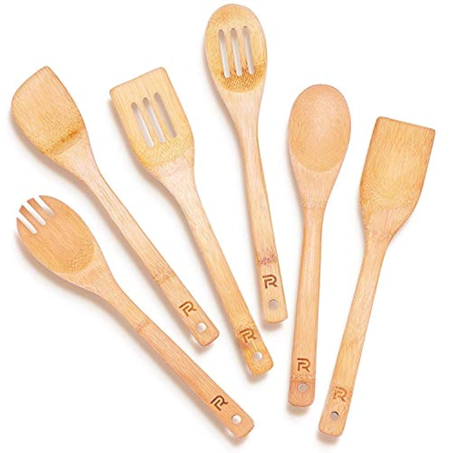 Bamboo Wooden Spoons For Cooking 6-Piece, Apartment Essentials Wood Spatula Spoon Nonstick Kitchen Utensil Set Premium Quality Housewarming Gifts For Everyday Use