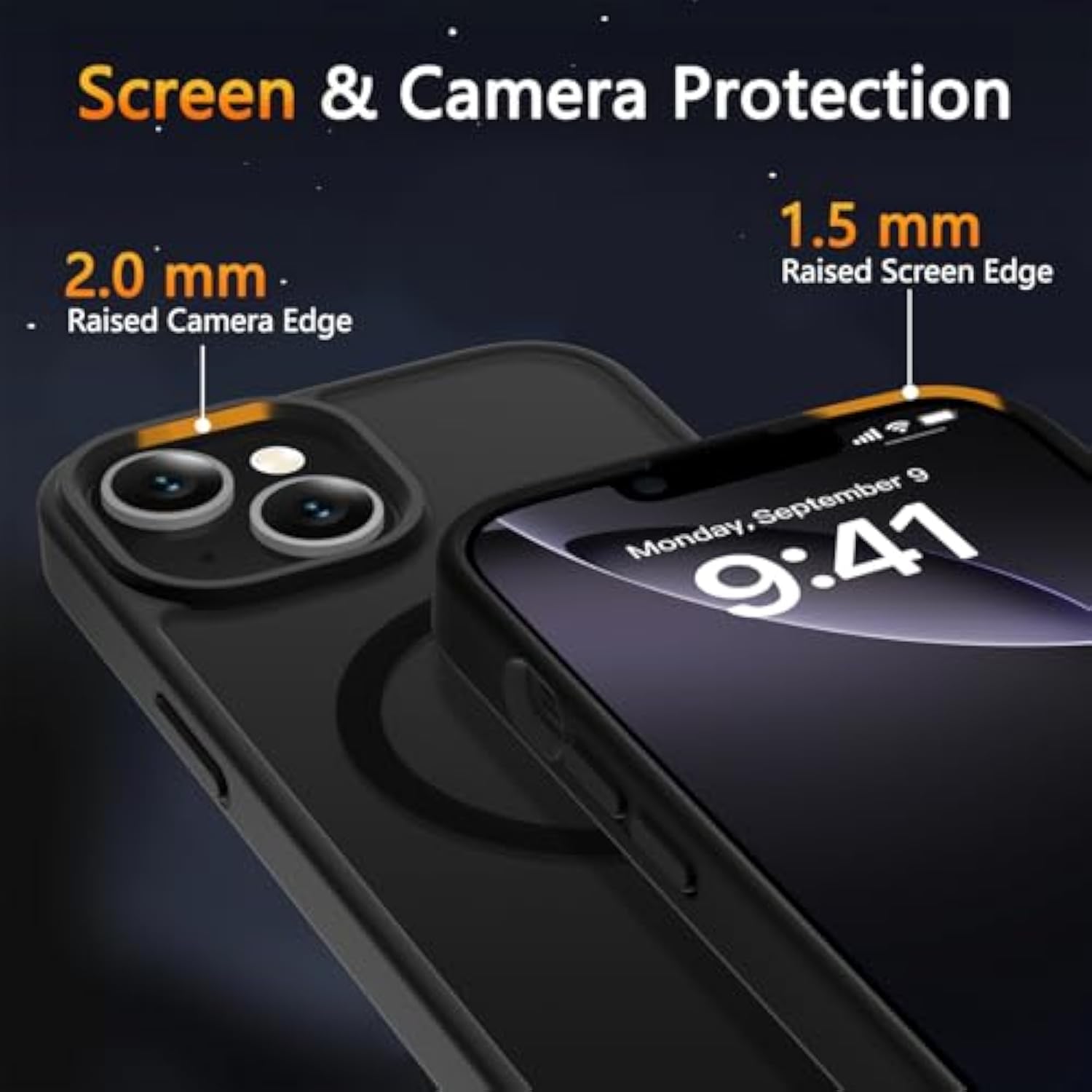 For Iphone 14 Case & Iphone 13 Case, Magnetic Phone Cover With 1 Screen Protector, Compatible With Magsafe, Military Grade Protection, Translucent Matte Frosted Back, Black
