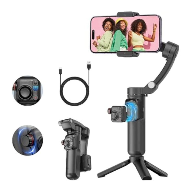 Phone Gimbal Stabilizer 3-Axis Foldable Gimbal For Video Recording Tiktok Youtube Vlog Stabilizer For Android And Iphone 16/16 Pro Max/15/15 Pro