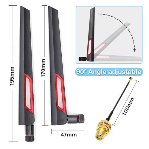 Dual Band 2.4G 5.8G Sma Male 12Dbi Wifi Antenna + Ipex To Sma Female 10Cm Cable For Wifi Network Card Usb Wireless Adapter Security Ip Camera (Pack Of 2)